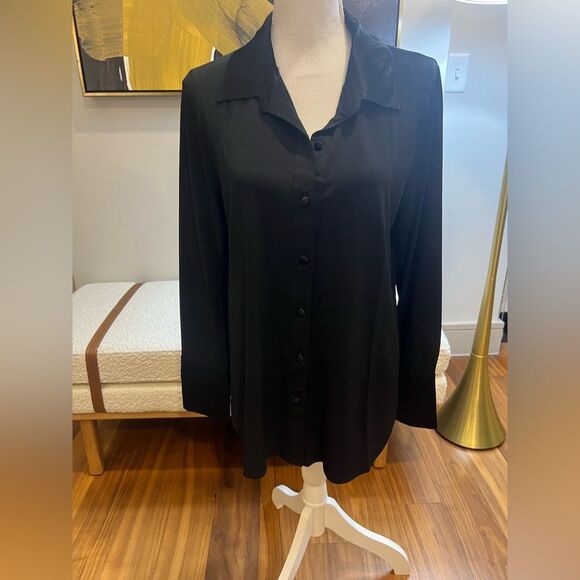 Franne Golde Black Harlow Button-Up Shirt size L NWT - Picture 3 of 12
